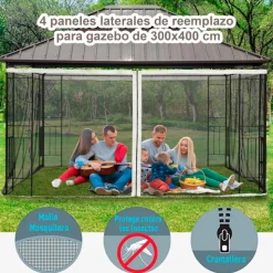 4 paneles laterales Outsunny para carpa con mosquitera negro 207x352 cm