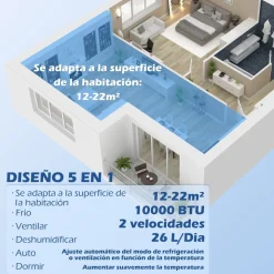 Aire acondicionado portátil Kris Homcom 5 en 1 blanco 70,4x33x28 cm