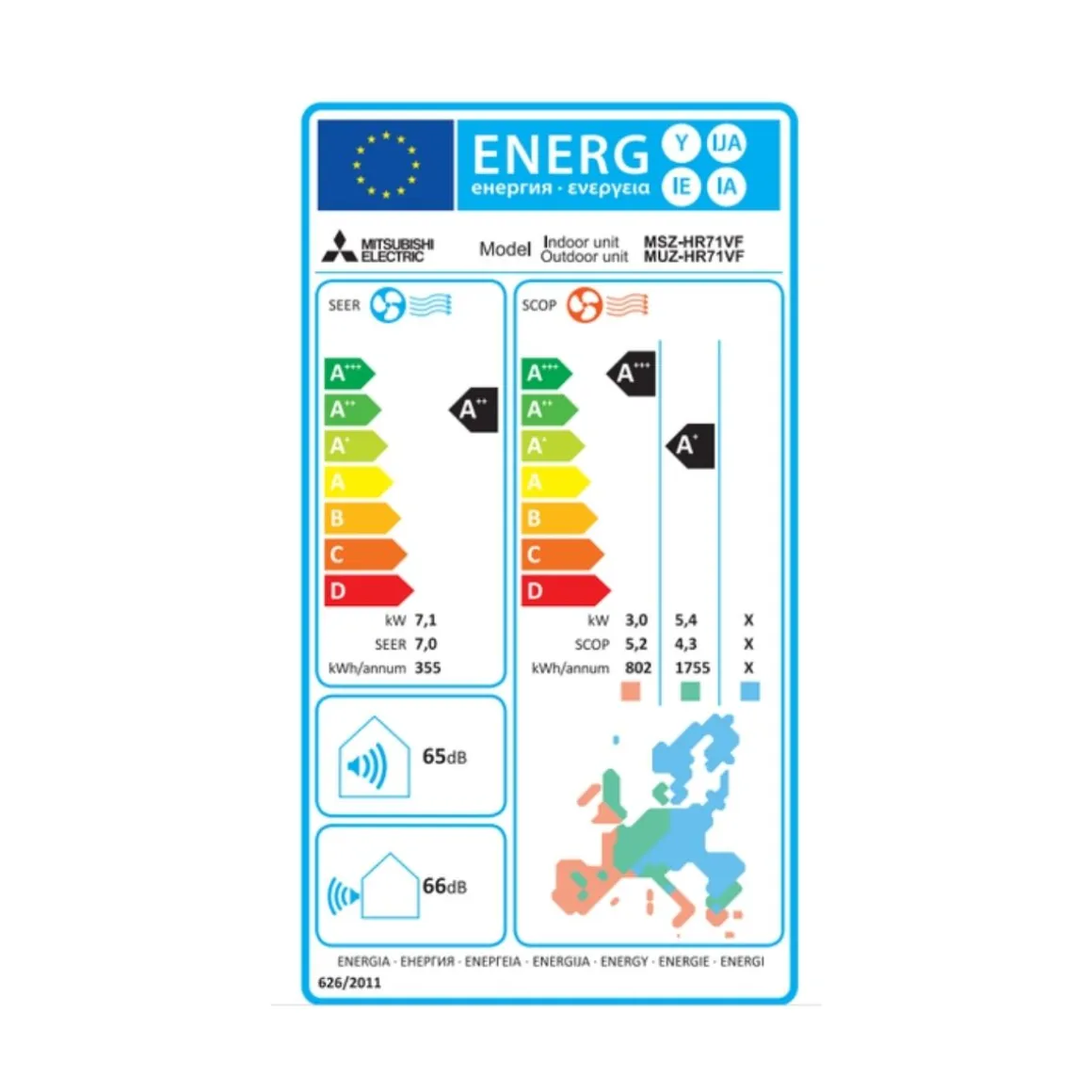 Aire acondicionado split Mitsubishi Electric MSZ-HR25VFK 2150 frigorías R32 WiFi A/A blanco