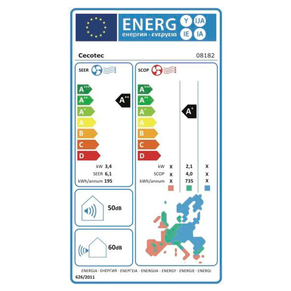 Aire acondicionado split Cecotec AirClima 12000 Smartfresh 3000 frigorías con bomba de calor blanco