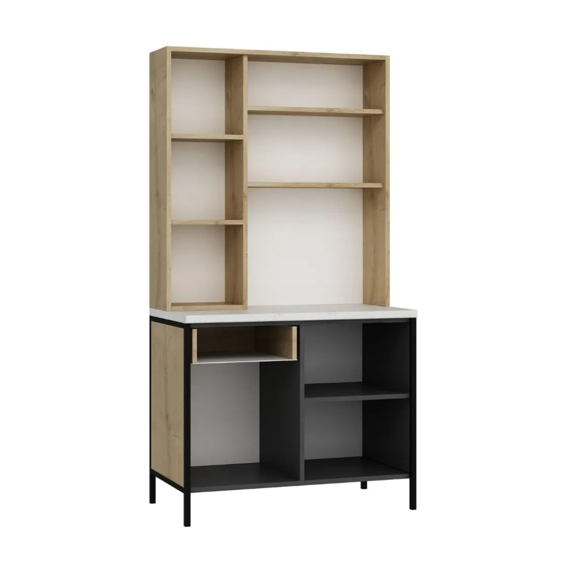 Alacena Andy 3 puertas + cajón natural/gris 180x94x50 cm