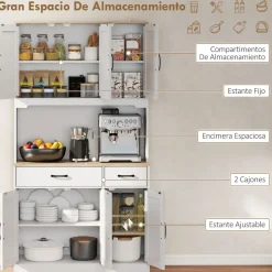 Alacena Bambora Homcom 6 puertas con encimera blanco 175,2x94x39,5 cm