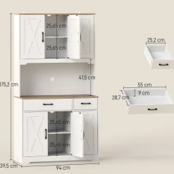 Alacena Bambora Homcom 6 puertas con encimera blanco 175,2x94x39,5 cm