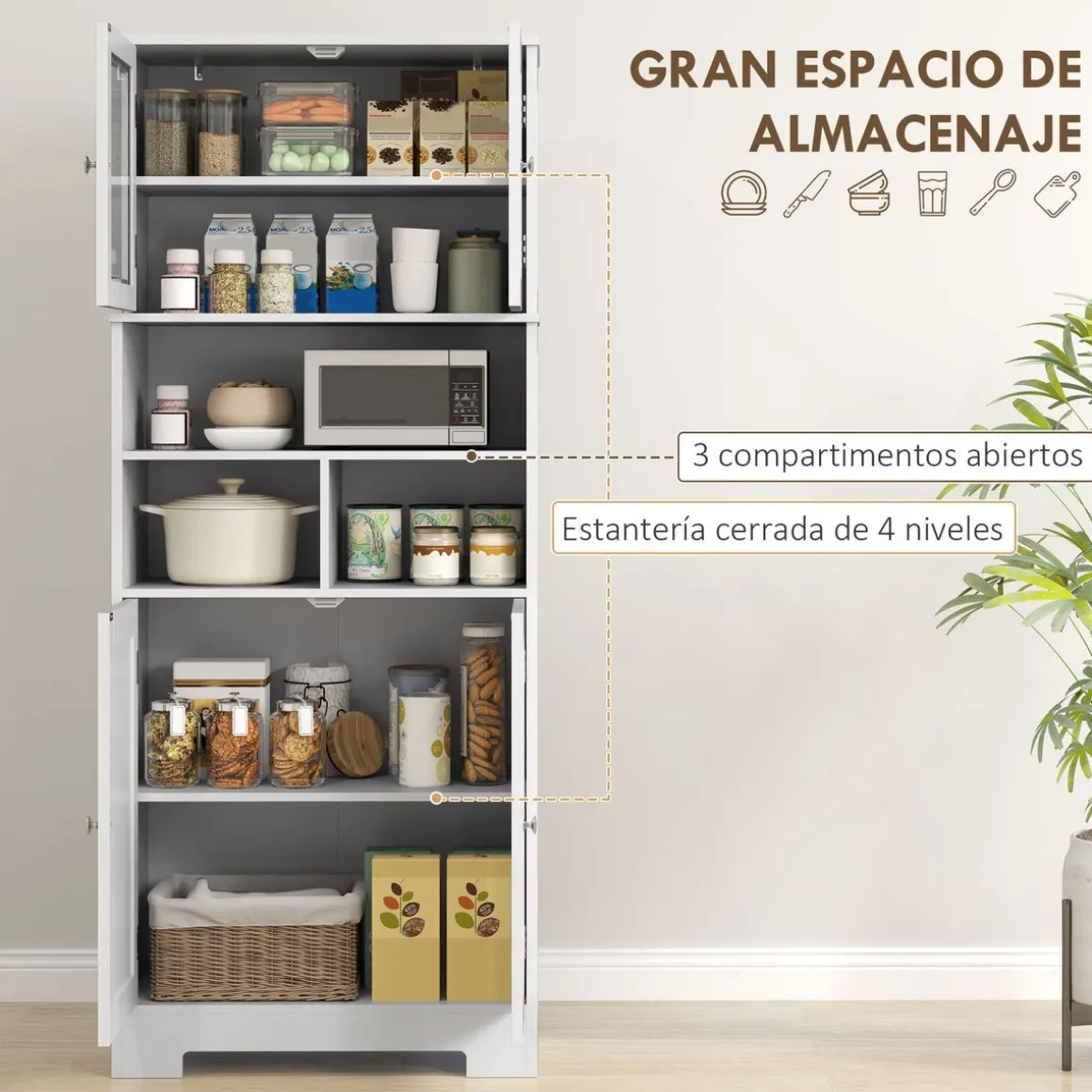Alacena Everest Homcom con puertas de cristal blanco 145,5x30x60 cm