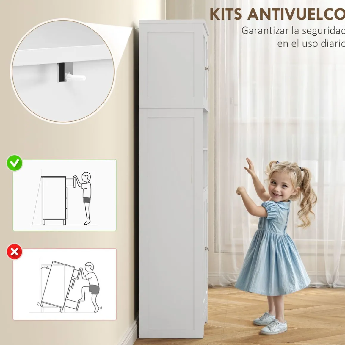 Alacena Everest Homcom con puertas de cristal blanco 145,5x30x60 cm