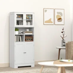 Alacena Everest Homcom con puertas de cristal blanco 145,5x30x60 cm