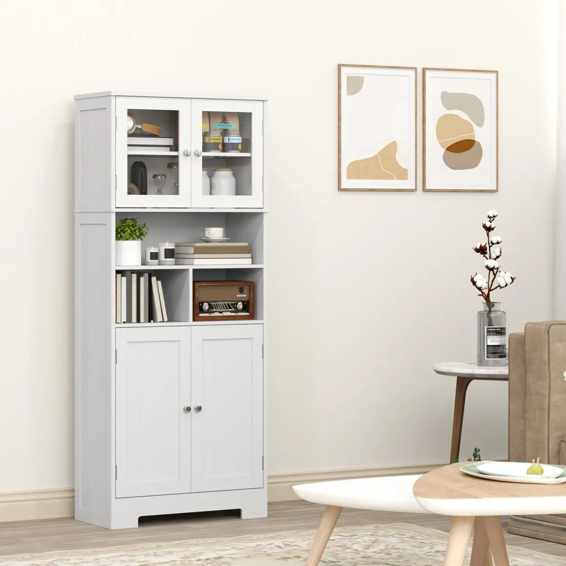 Alacena Everest Homcom con puertas de cristal blanco 145,5x30x60 cm