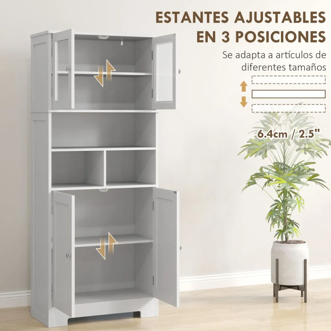 Alacena Everest Homcom con puertas de cristal blanco 145,5x30x60 cm