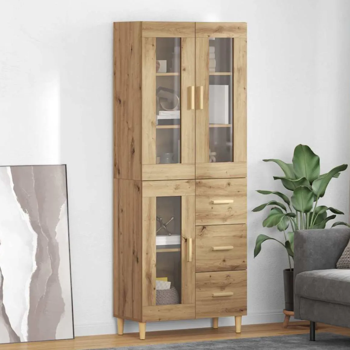 Alacena Mallorca 3 puertas + 3 cajones roble 180x69,5x34 cm