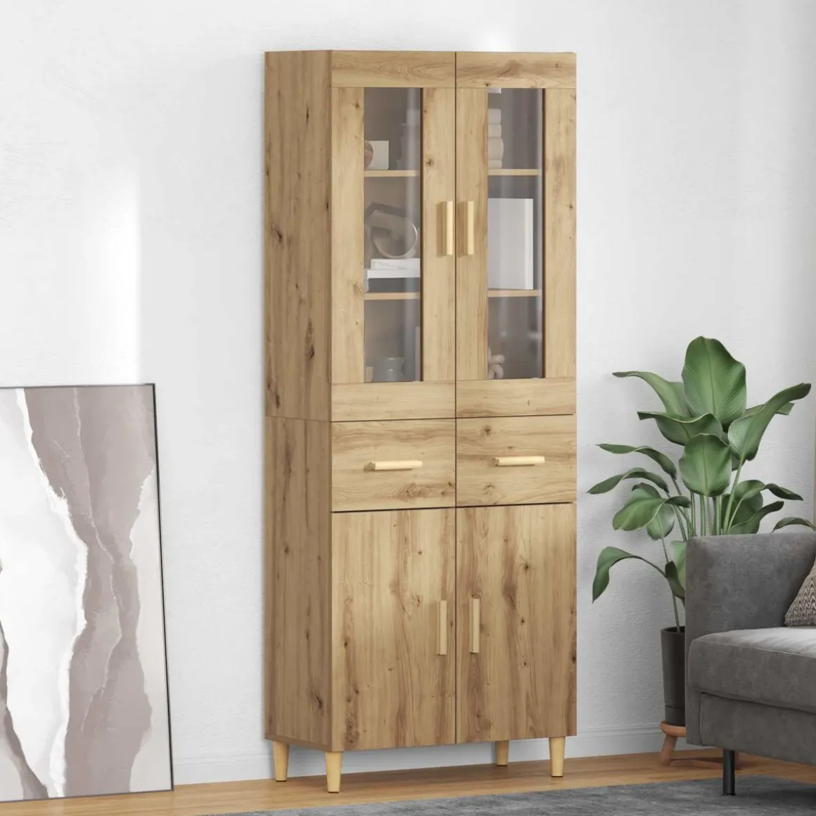 Alacena Manila 4 puertas + 2 cajones roble 180x69,5x34 cm