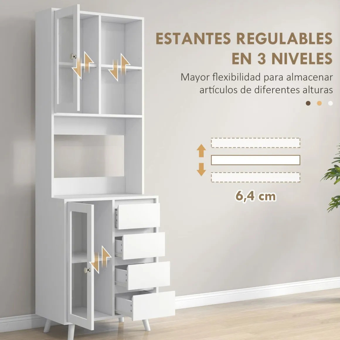 Alacena Moray Homcom 4 cajones + 2 armarios + estante blanco 180x60x35 cm