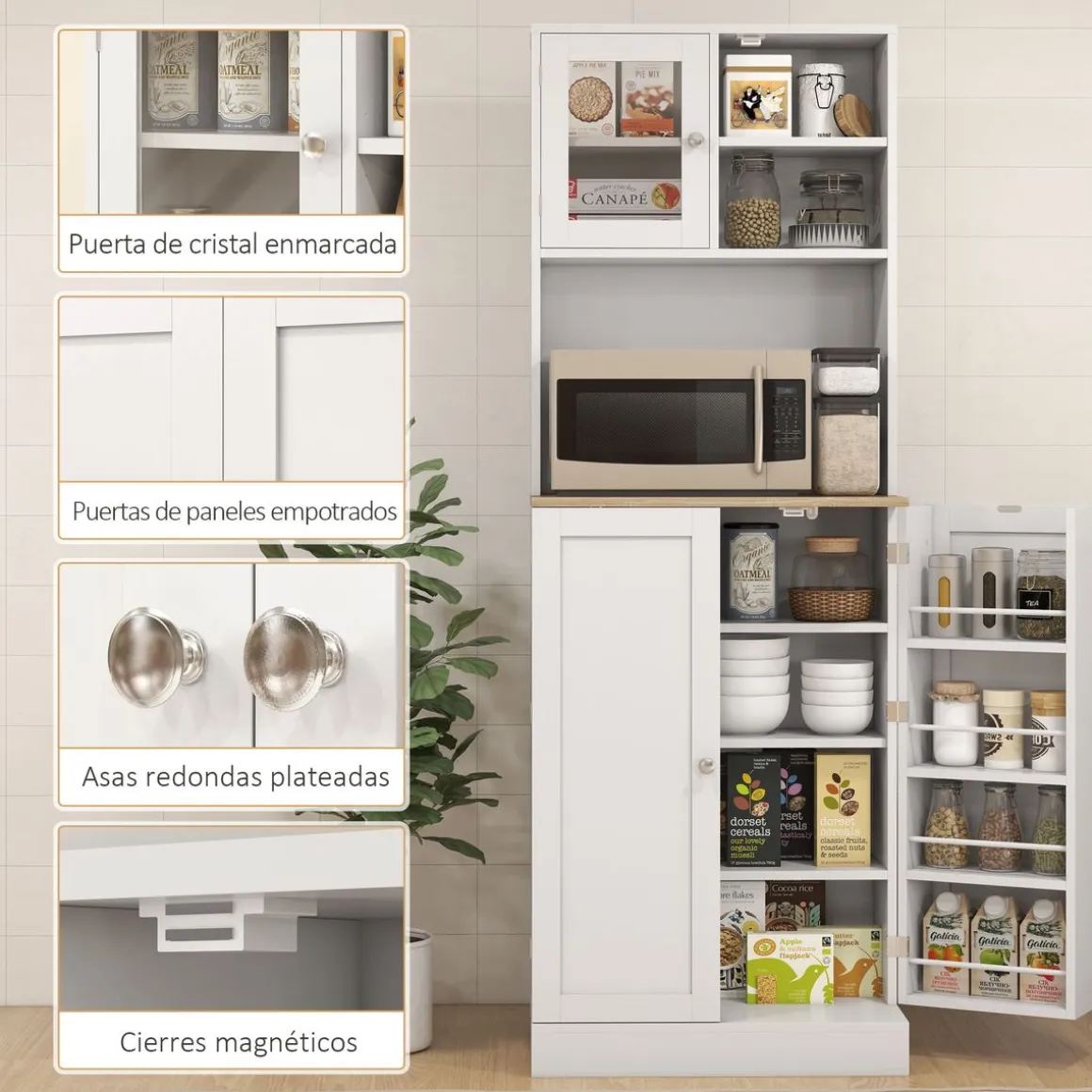Alacena Sully Homcom 3 puertas blanco/natural 169x60x35 cm