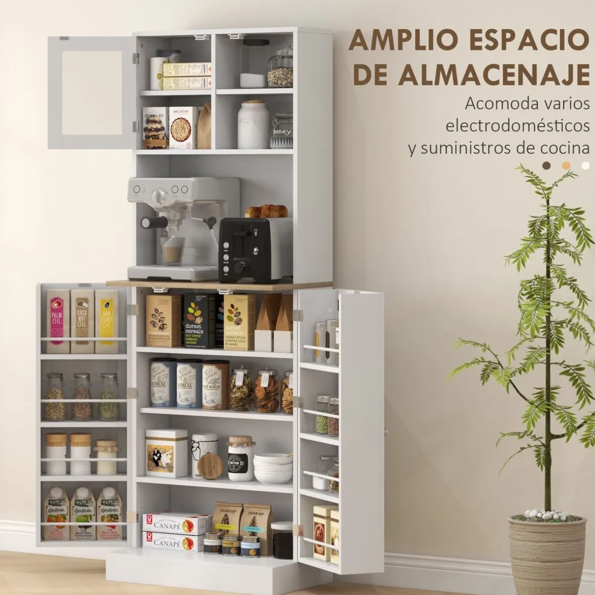 Alacena Sully Homcom 3 puertas blanco/natural 169x60x35 cm
