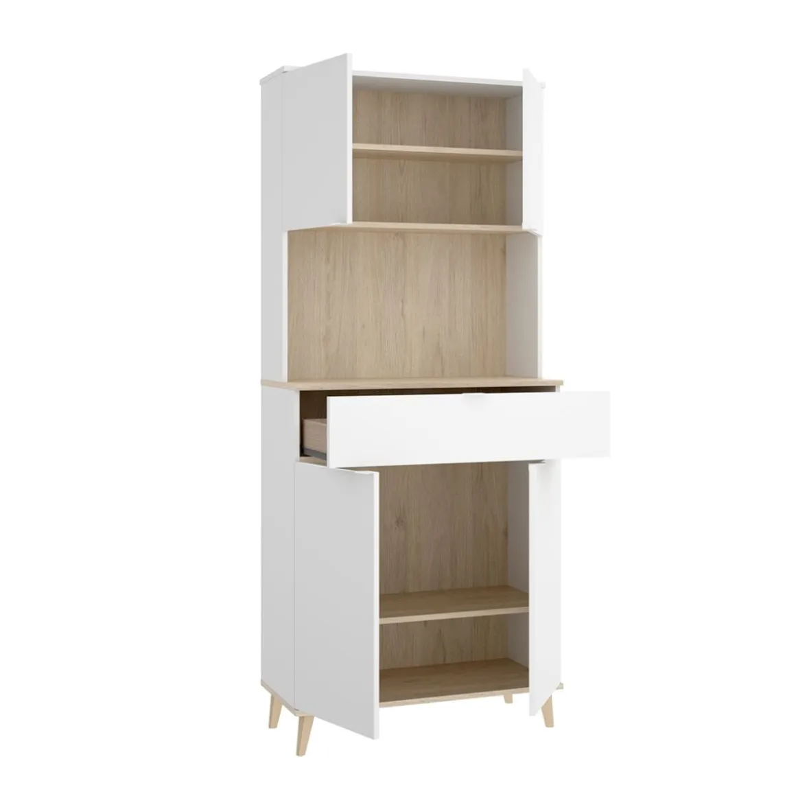 Alacena Wok 4 puertas con cajón blanco/natural 190,6x60x40 cm