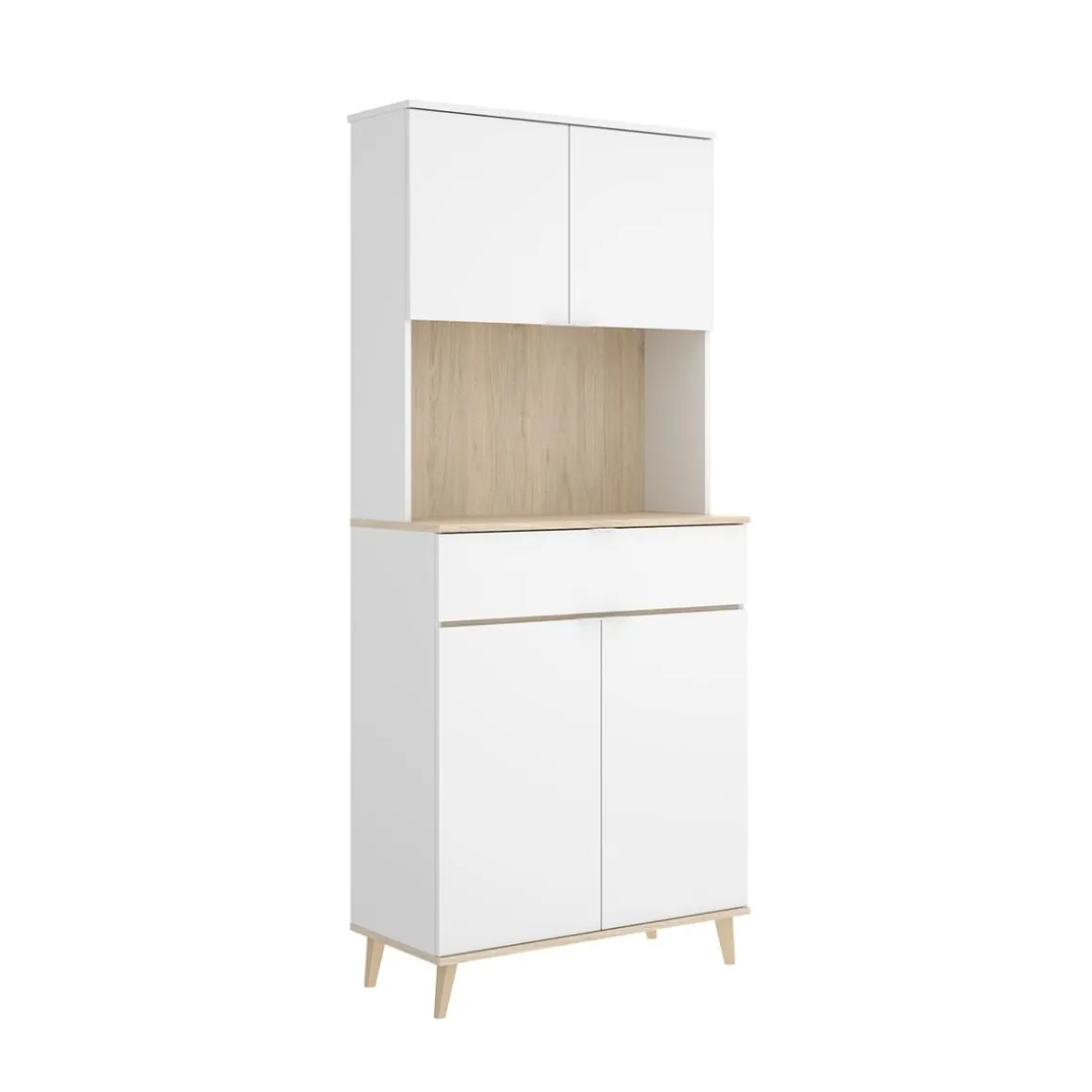 Alacena Wok 4 puertas con cajón blanco/natural 190,6x60x40 cm