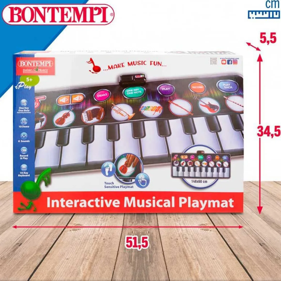 Alfombra piano musical Bontempi 10 teclas +3A negro 148x67,5 cm