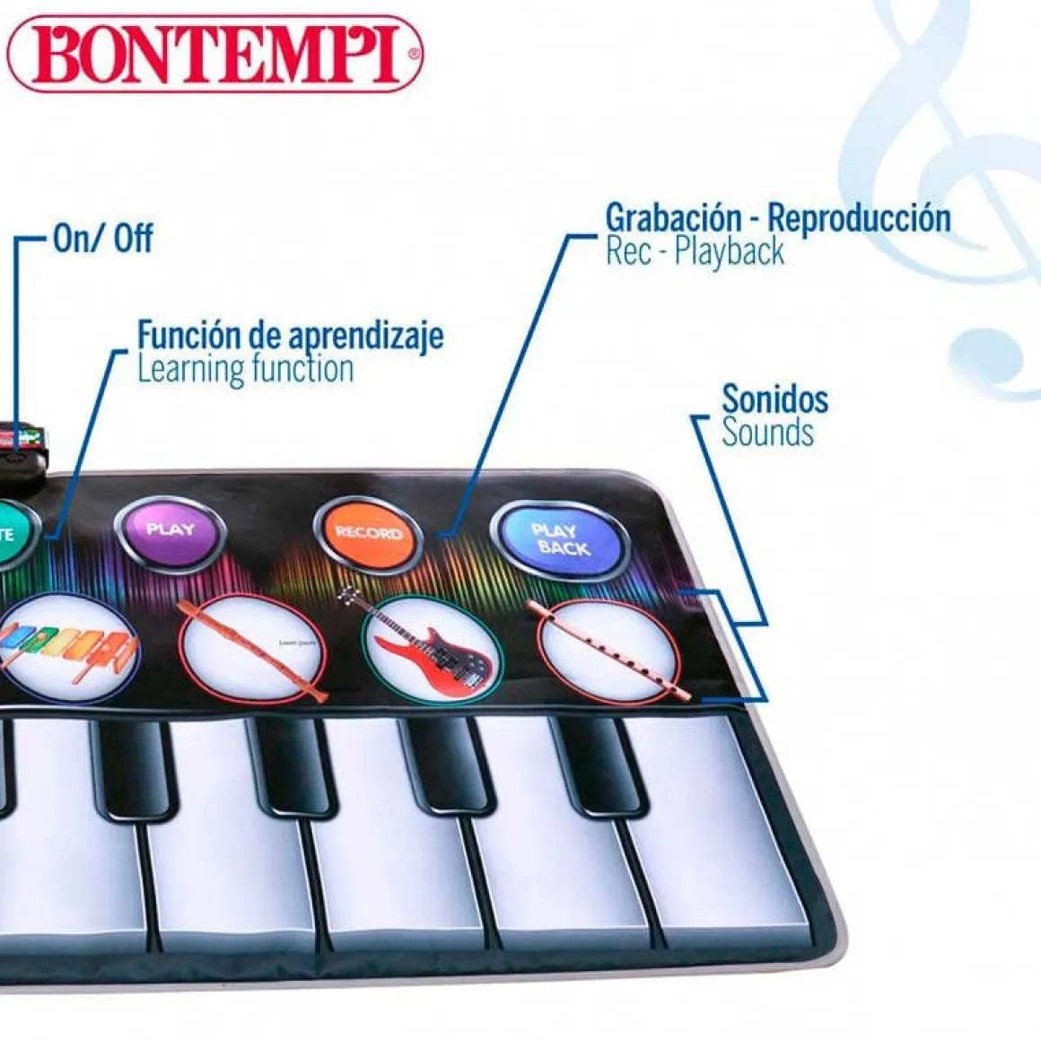 Alfombra piano musical Bontempi 10 teclas +3A negro 148x67,5 cm