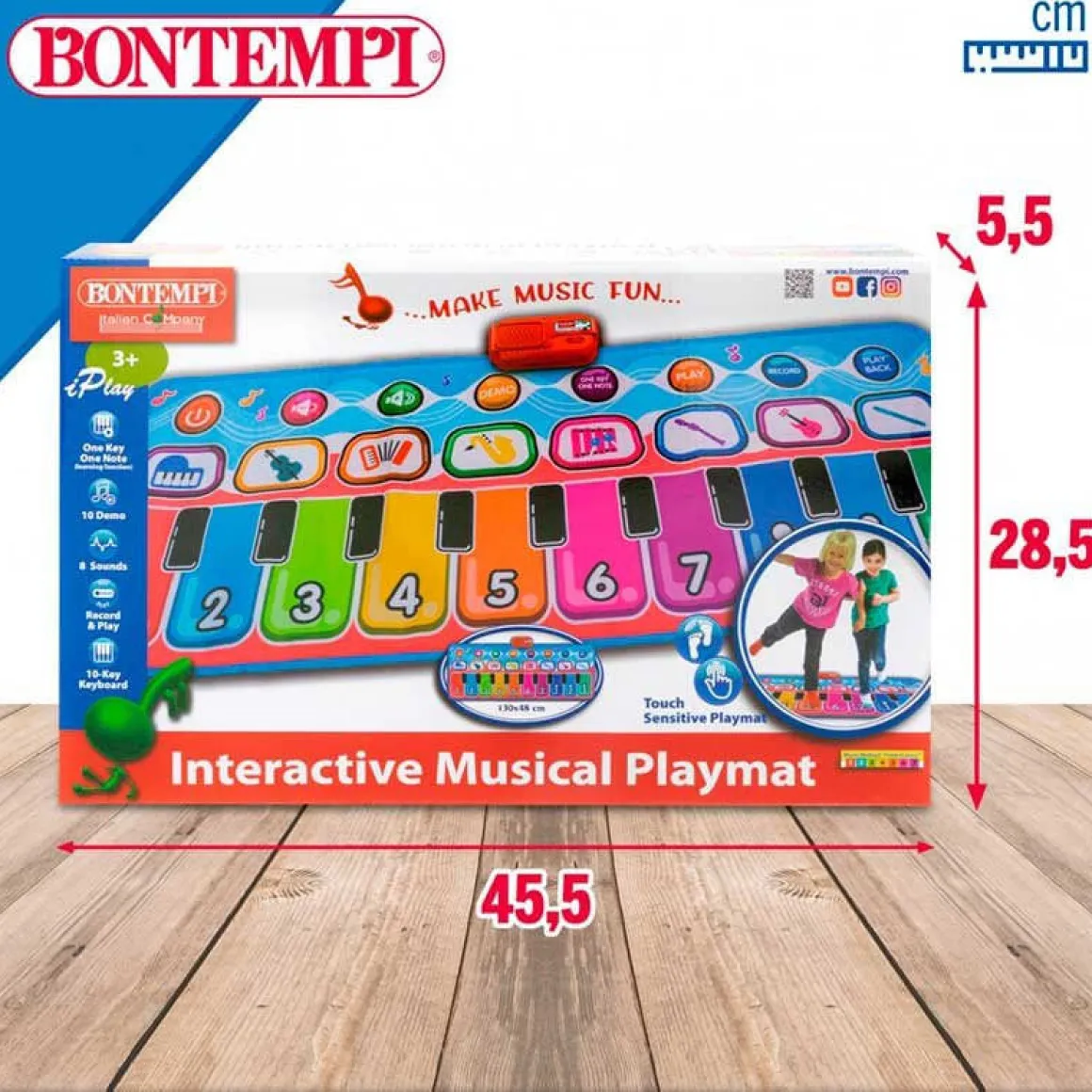 Alfombra piano musical Bontempi 10 teclas +3A multicolor 129,5x55 cm