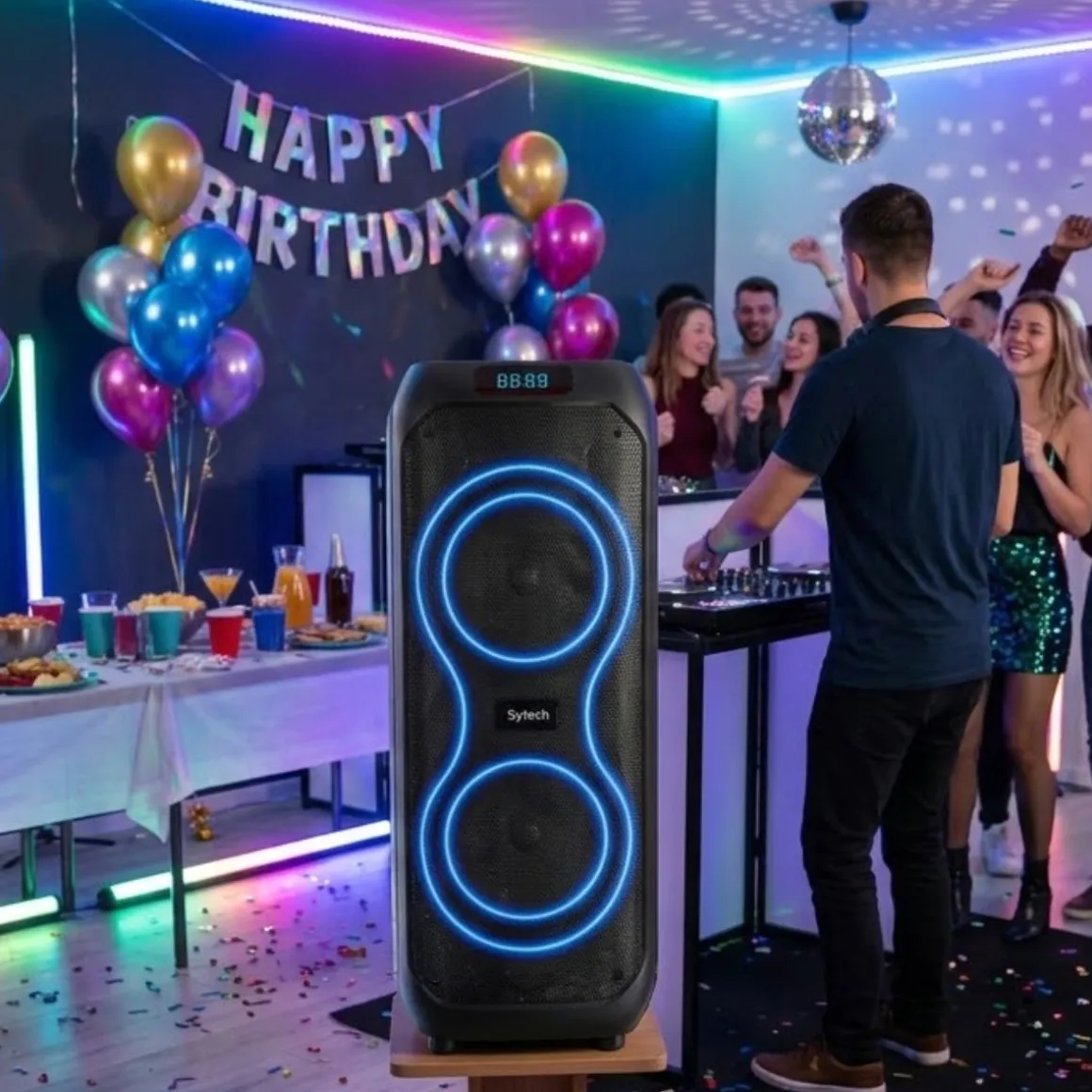 Altavoz portátil Sytech Zamba Flow 90W 290 Bluetooth V5.3 con micrófono y mando negro