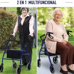 Andador para adultos Homcom plegable con ruedas 4 niveles de altura azul/negro 84-93x77x55,5 cm