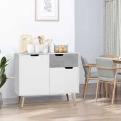 Aparador Agosto Homcom 2 puertas + cajón blanco/gris 81,5x98x39 cm