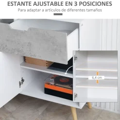 Aparador Agosto Homcom 2 puertas + cajón blanco/gris 81,5x98x39 cm