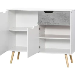Aparador Agosto Homcom 2 puertas + cajón blanco/gris 81,5x98x39 cm