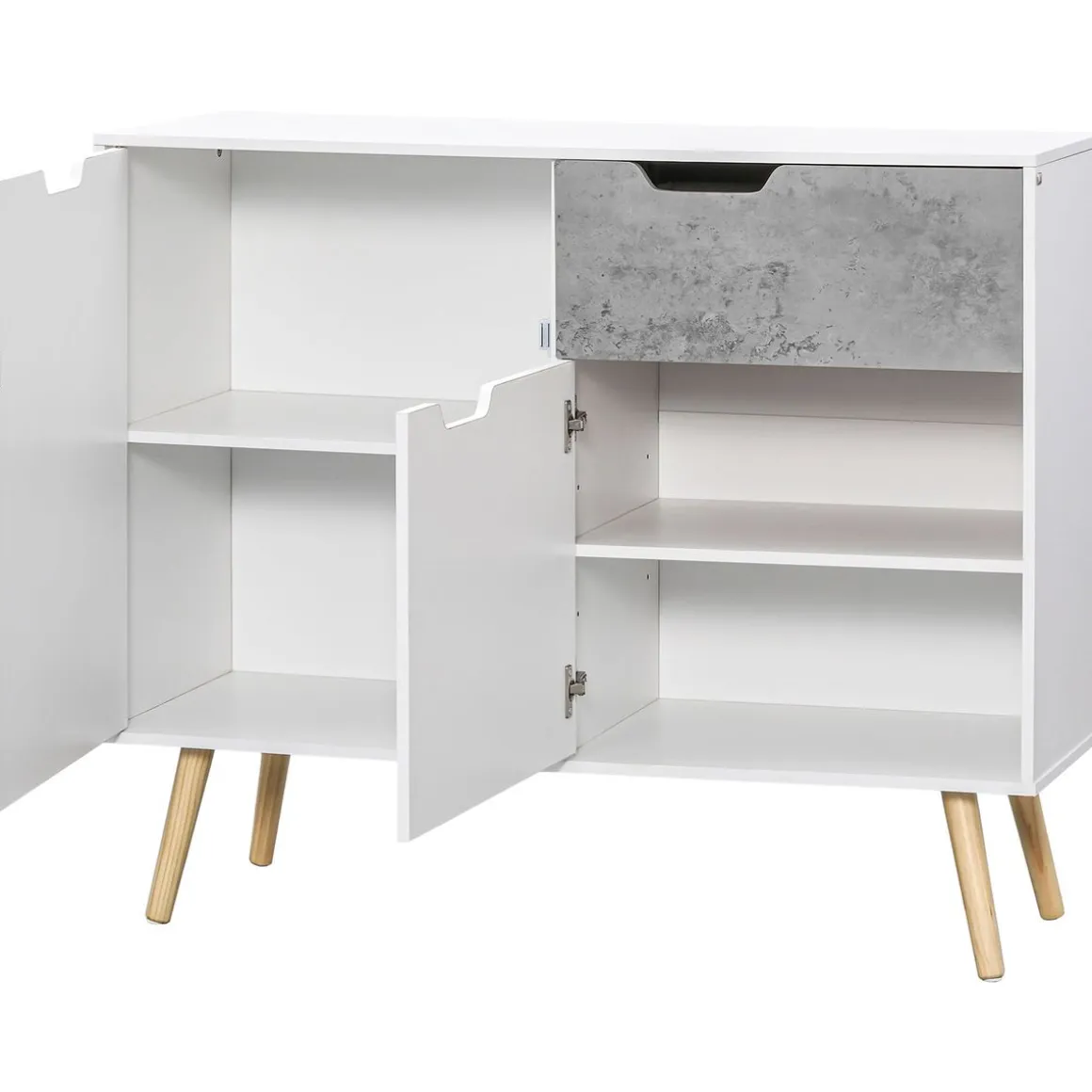 Aparador Agosto Homcom 2 puertas + cajón blanco/gris 81,5x98x39 cm
