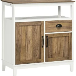 Aparador Air Homcom 2 armarios + cajón blanco/marrón 81,5x76,6x35 cm