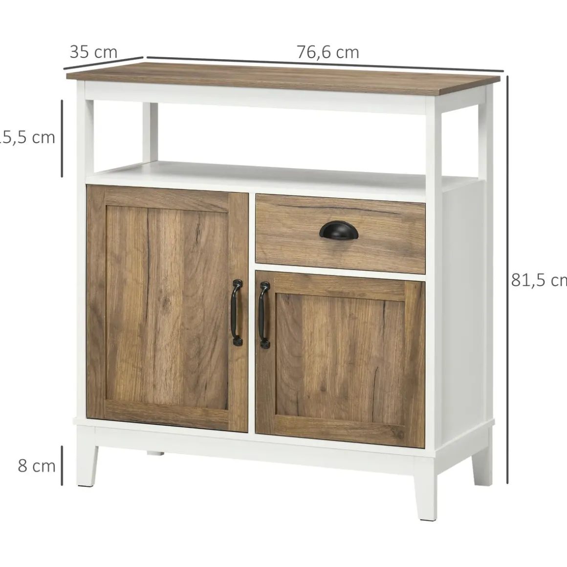 Aparador Air Homcom 2 armarios + cajón blanco/marrón 81,5x76,6x35 cm