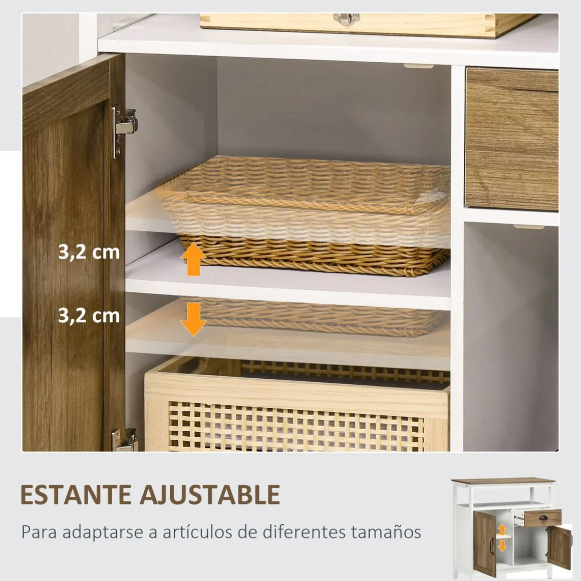 Aparador Air Homcom 2 armarios + cajón blanco/marrón 81,5x76,6x35 cm