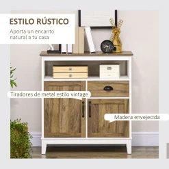 Aparador Air Homcom 2 armarios + cajón blanco/marrón 81,5x76,6x35 cm