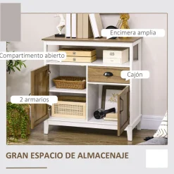 Aparador Air Homcom 2 armarios + cajón blanco/marrón 81,5x76,6x35 cm