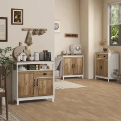 Aparador Air Homcom 2 armarios + cajón blanco/marrón 81,5x76,6x35 cm