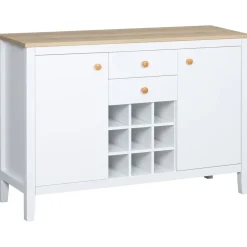 Aparador Amareto Homcom 2 puertas con 2 cajones y botellero blanco 75x110x35 cm