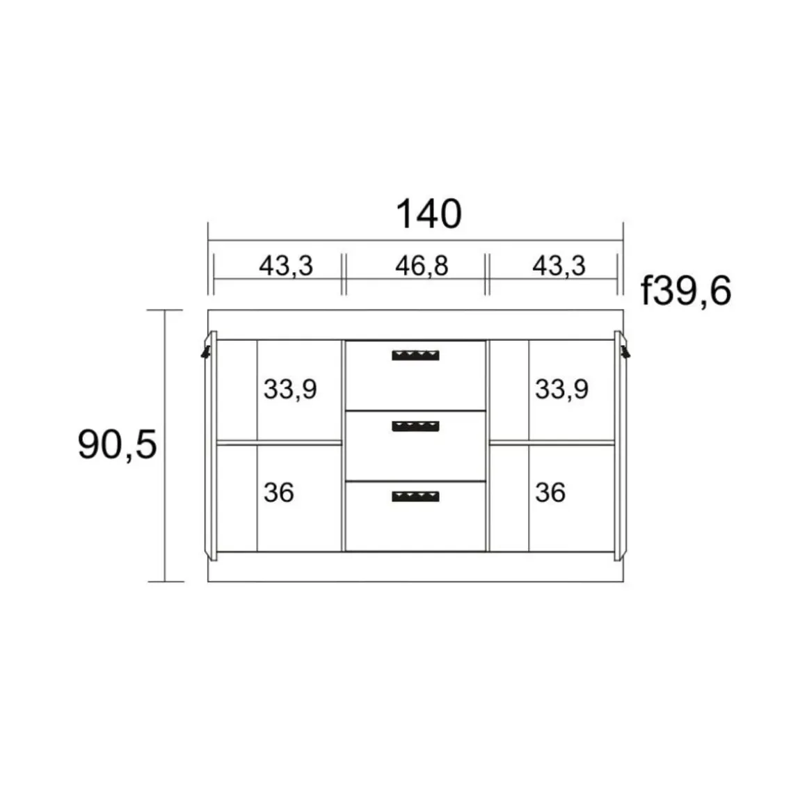 Aparador Argos 2 3 cajones + 2 puertas blanco mate/natural 90,5x140x39,6 cm