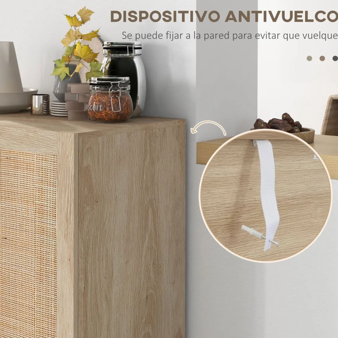 Aparador Babel Homcom 2 puertas con estantes ajustables natural 102x73x41 cm