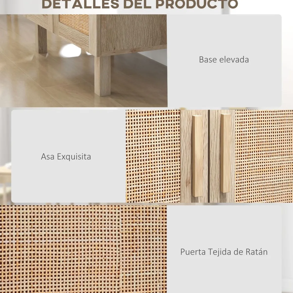 Aparador Babel Homcom 2 puertas con estantes ajustables natural 102x73x41 cm