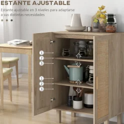Aparador Babel Homcom 2 puertas con estantes ajustables natural 102x73x41 cm
