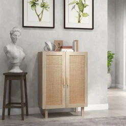Aparador Babel Homcom 2 puertas con estantes ajustables natural 102x73x41 cm