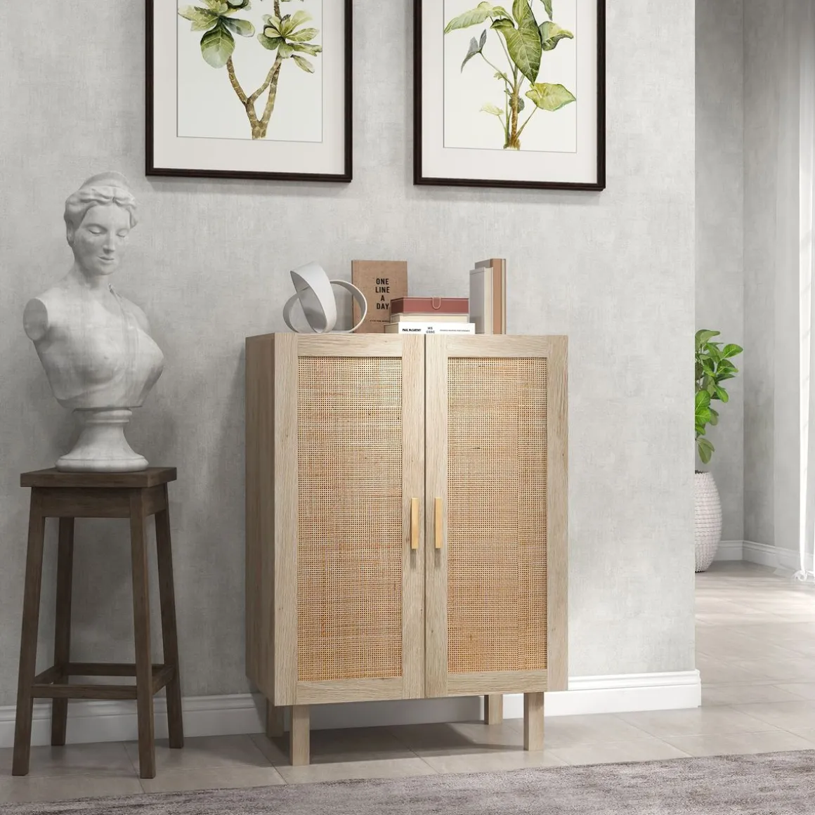 Aparador Babel Homcom 2 puertas con estantes ajustables natural 102x73x41 cm