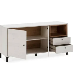 Aparador bajo Jávea 2 cajones+armario+hueco blanco nordic/natural 67,5x136,5x40 cm