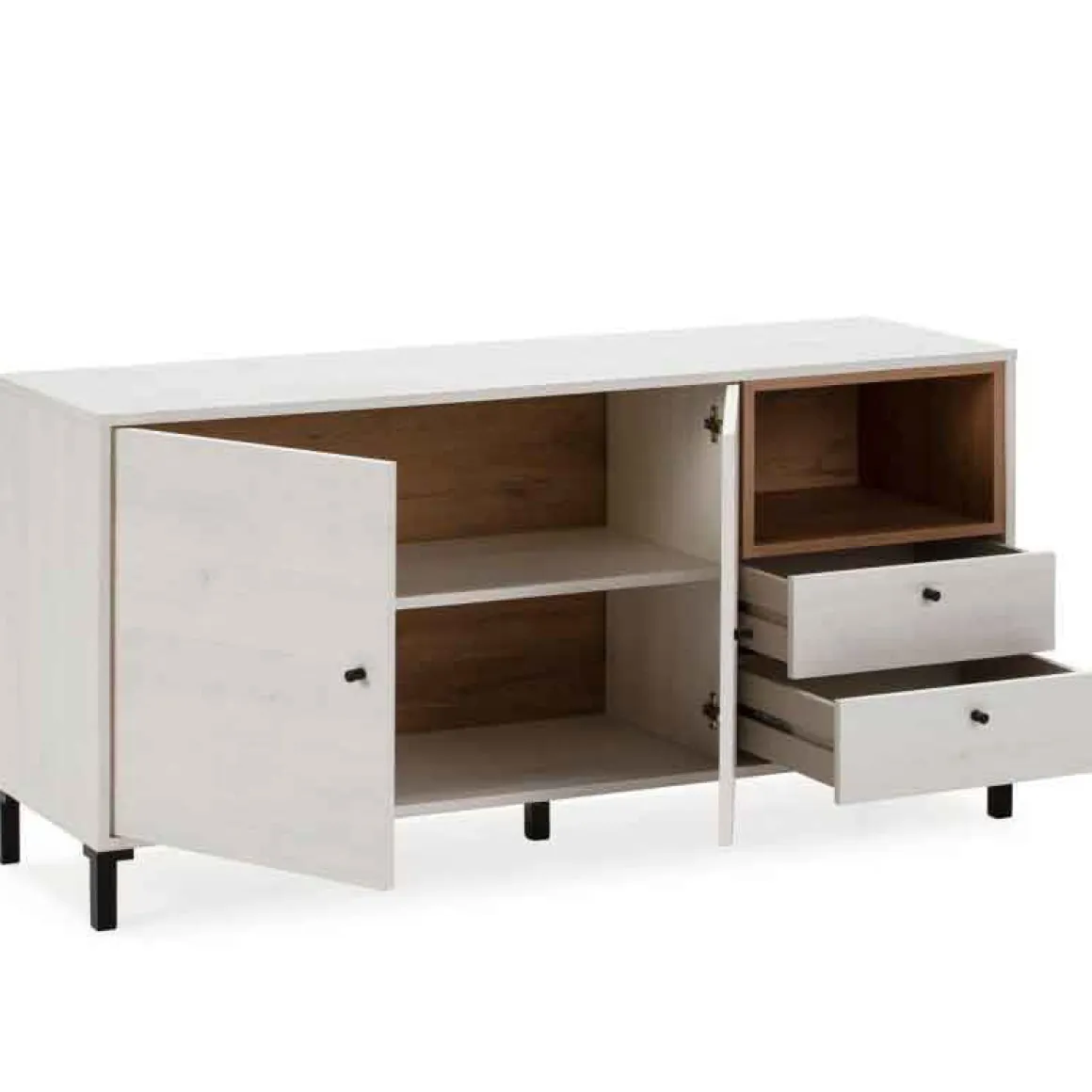 Aparador bajo Jávea 2 cajones+armario+hueco blanco nordic/natural 67,5x136,5x40 cm