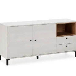 Aparador bajo Jávea 2 cajones+armario+hueco blanco nordic/natural 67,5x136,5x40 cm