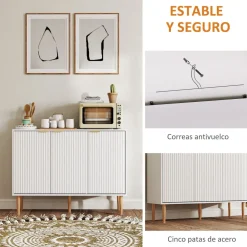 Aparador Bali Homcom 3 puertas blanco 80x107x35 cm
