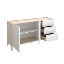 Aparador Bari doble puerta con 3 cajones blanco/natural 77,5x150x39,2 cm