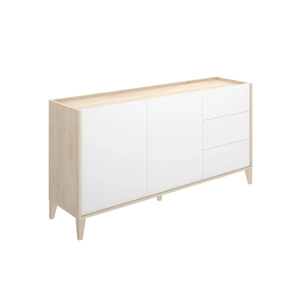 Aparador Bari doble puerta con 3 cajones blanco/natural 77,5x150x39,2 cm
