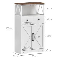 Aparador Barnet Homcom 2 cajones + 4 estantes blanco 108x60x31cm