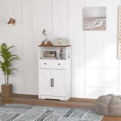 Aparador Barnet Homcom 2 cajones + 4 estantes blanco 108x60x31cm