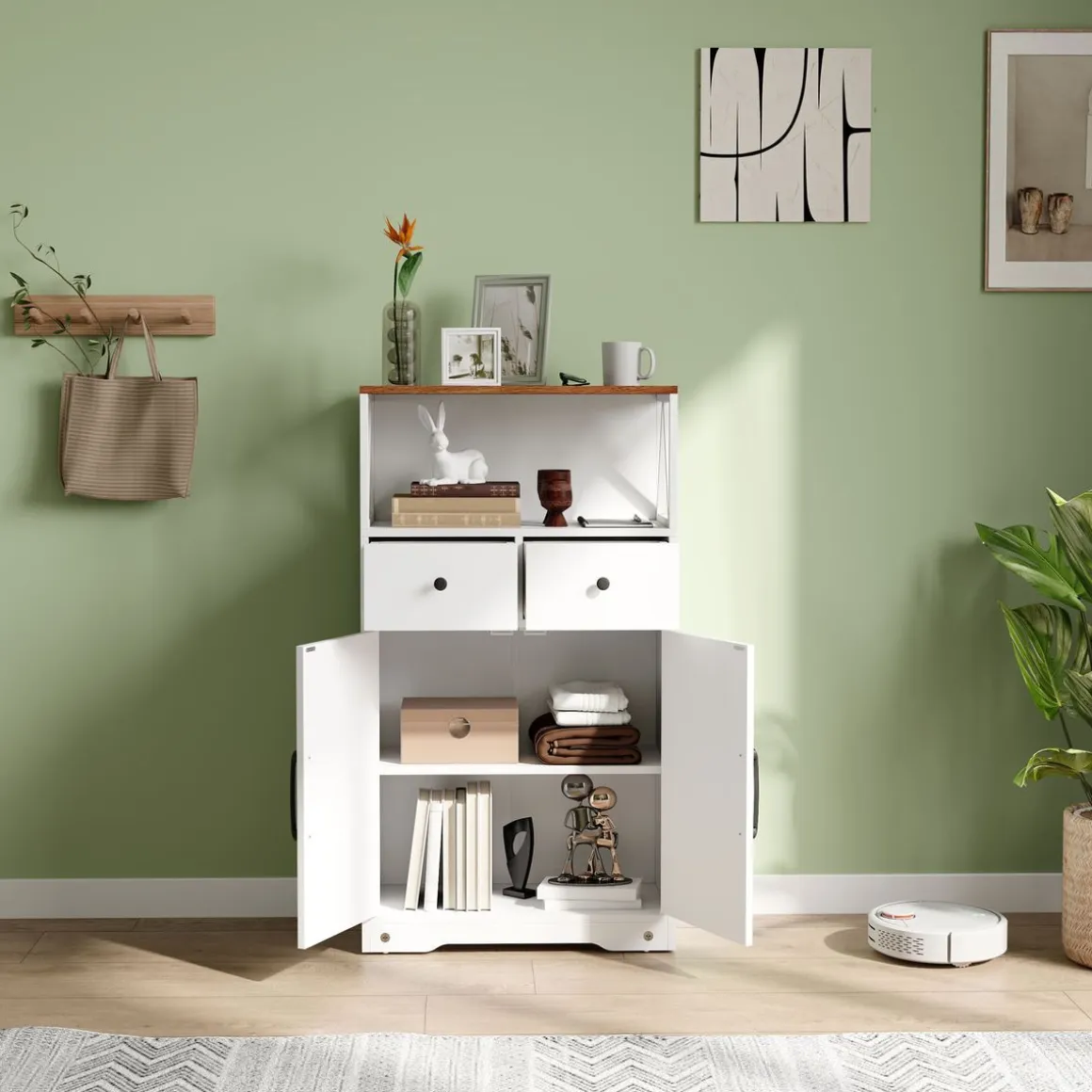 Aparador Barnet Homcom 2 cajones + 4 estantes blanco 108x60x31cm